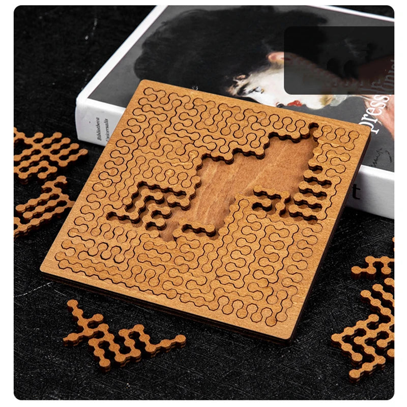Difficult Geometry Wooden Puzzle Board – IQ Brain Teaser Logic Training Game for Kids & Adults | Anti-Stress Decompression Toy