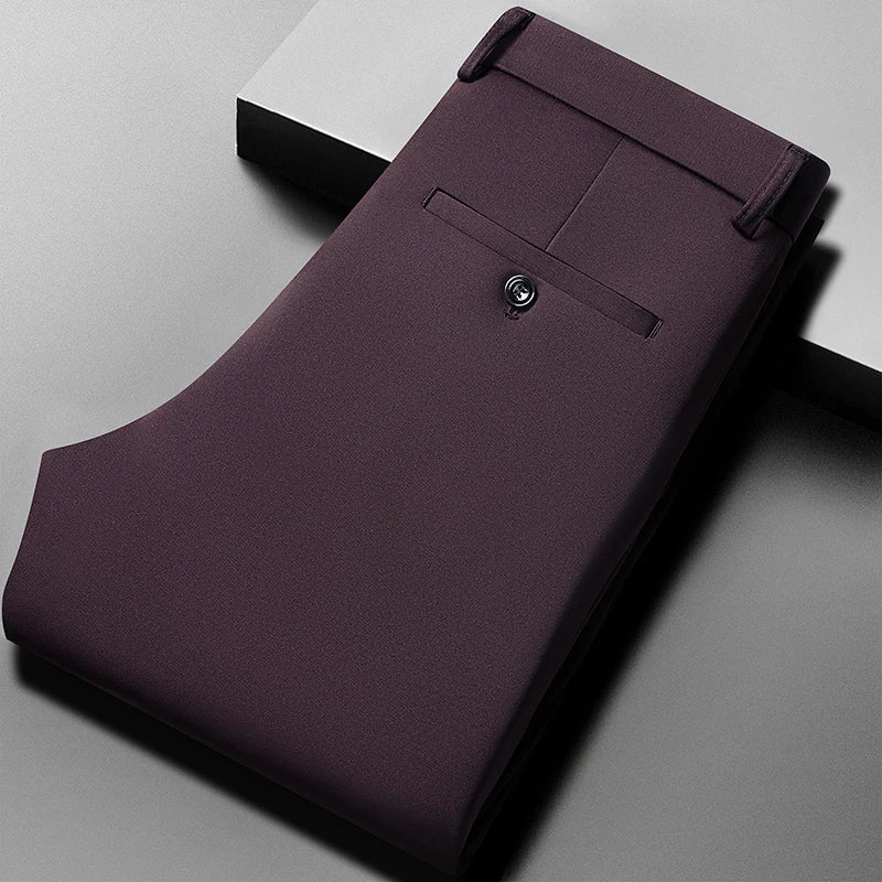 Men's Summer Thin Straight Stretch Pants – Casual No-Iron Silky Cool Fabric Trousers 29-42