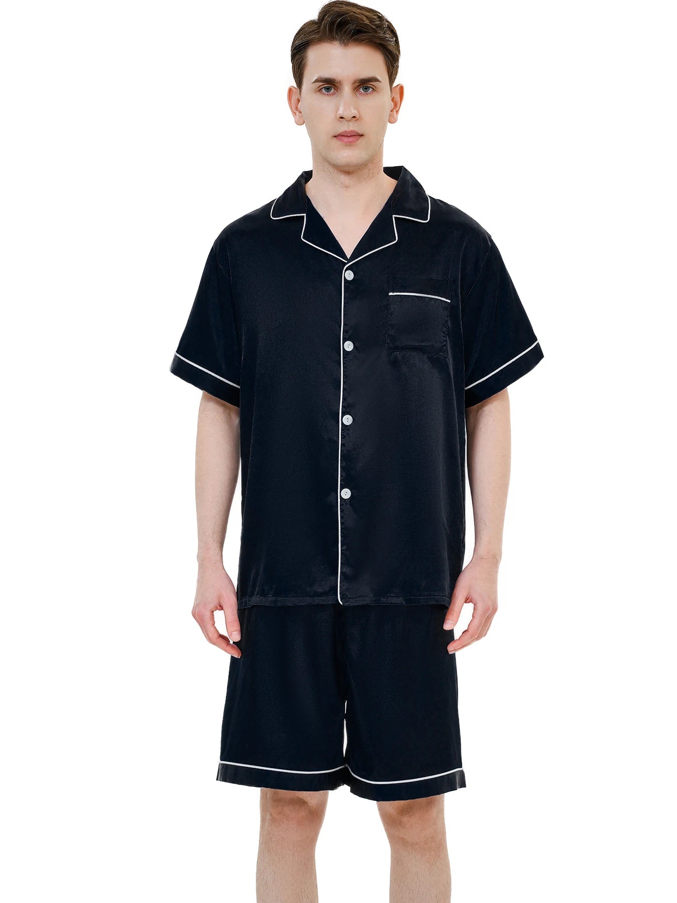 Men's Summer Ice Silk Pajama Set | Short Sleeve Thin Casual Cardigan & Shorts | Comfortable Homewear