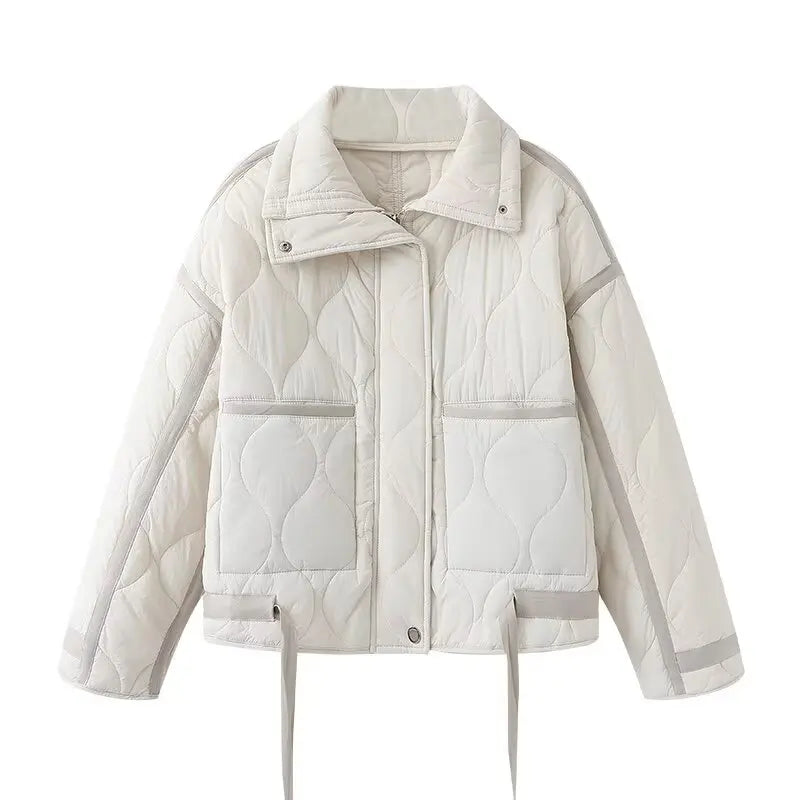 Autumn and winter new women's stand-up collar quilted casual cotton coat with loose fit and large pockets