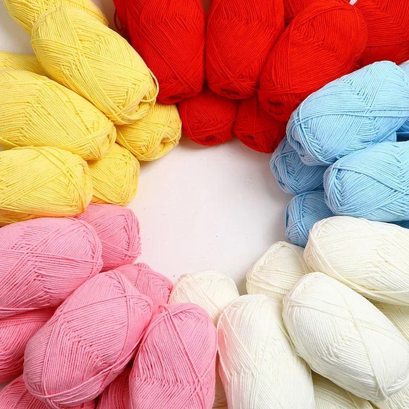 40–50g 4-Ply Milk Cotton Yarn (80%) – Dyed Knitting & Crochet Yarn for Sweaters, Hats, Dolls & Crafts