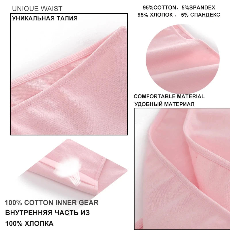 4PCS Seamless Cotton Panties Women Solid Color Low Waist Breathable Stretch Underwear