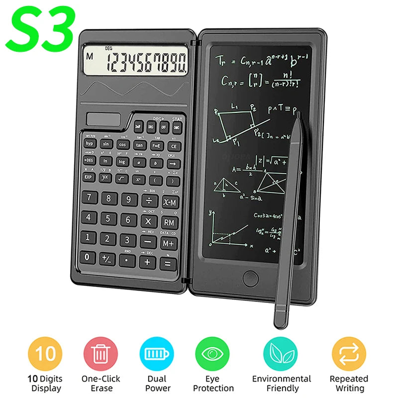 VAORLO 2-in-1 Foldable Scientific Calculator with 6" Writing Tablet – Digital Drawing Pad for School, Office & Business
