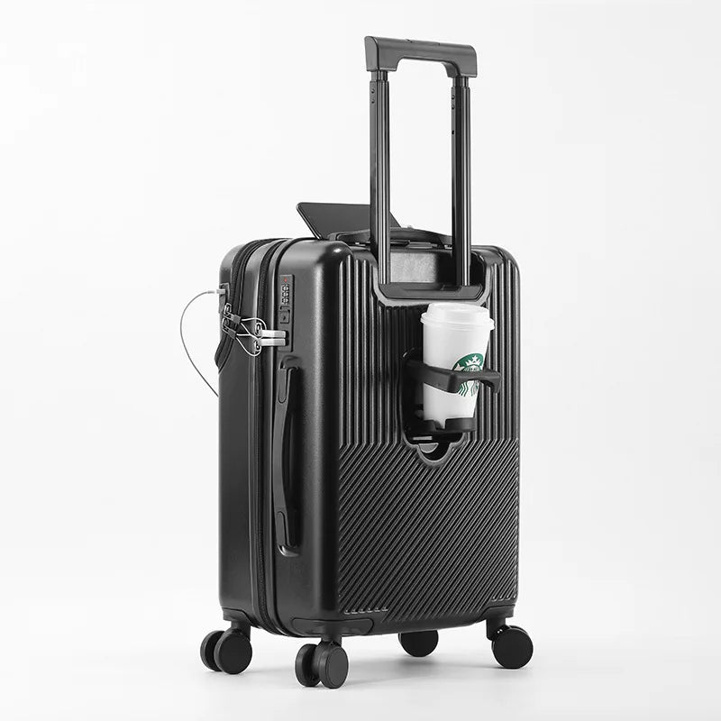 SUSHIMU2024 Large Capacity Luggage Set | Front Open Suitcase with USB Charging | Men's Carry-On Travel 20/22/24/26 Inch