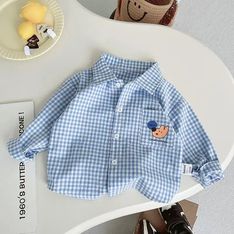 قميص قطني منقوش للأطفال من IENENS - بلوزة بأكمام طويلة للأولاد والرضع (من 1 إلى 4 سنوات)