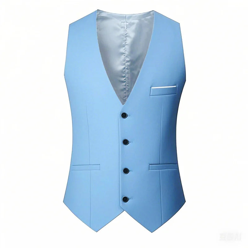 Men's Single-Breasted Solid Color Suit Vest – Adjustable Waist Business & Wedding Vest M-7XL