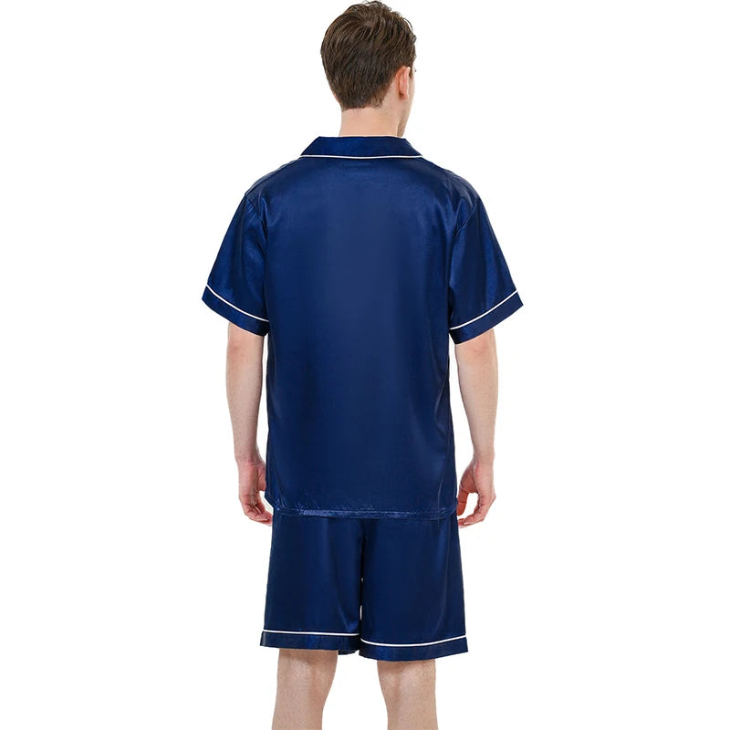 Men's Summer Ice Silk Pajama Set | Short Sleeve Thin Casual Cardigan & Shorts | Comfortable Homewear