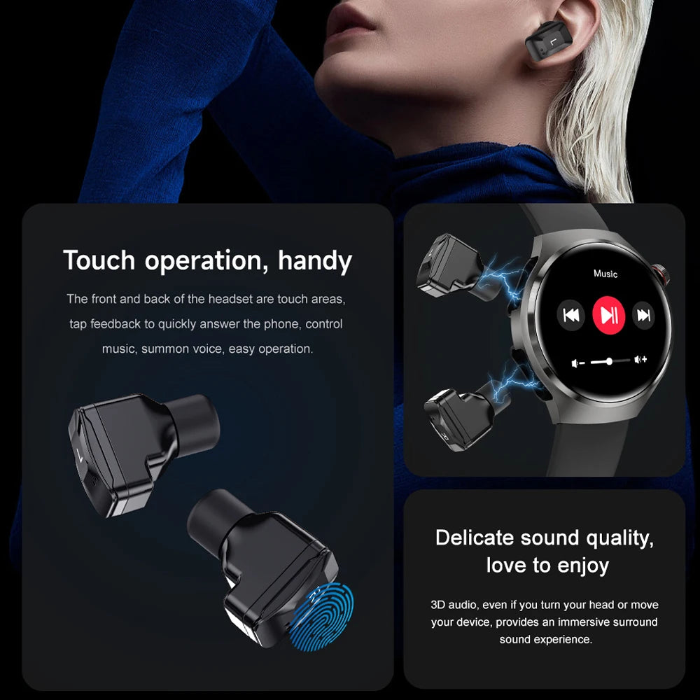 ساعة ذكية 2 في 1 مع سماعات بلوتوث - شاشة عالية الدقة 1.53 بوصة، مكالمات بلوتوث، NFC، GPS، ومتتبع معدل ضربات القلب