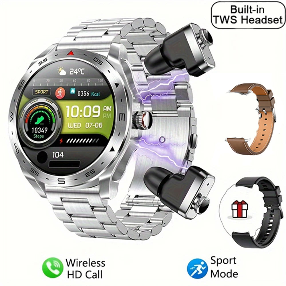 2024 TWS 2-in-1 Smart Watch with Bluetooth Earphones – GPS, Motion Tracking, Bluetooth Call, HIFI 9D Sound for Men & Women