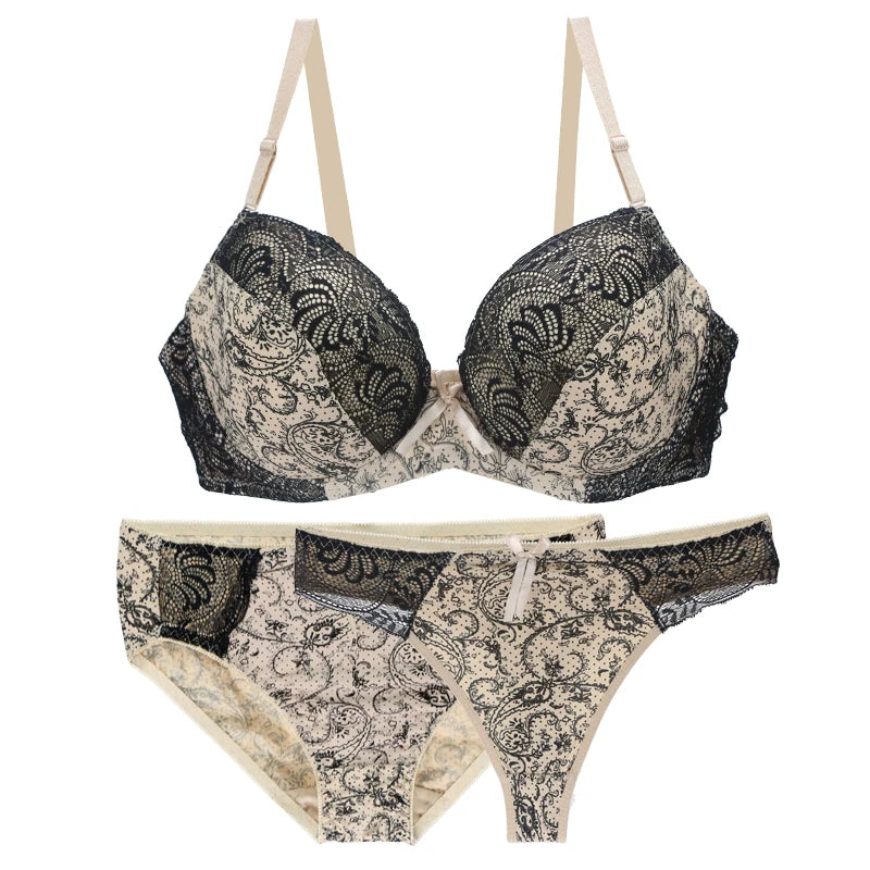 Nouvell Seamless Push Up Bra Set 3-Piece Women’s Underwear BCDEF Cup Plus Size Lingerie Beige Black Blue Purple Red White