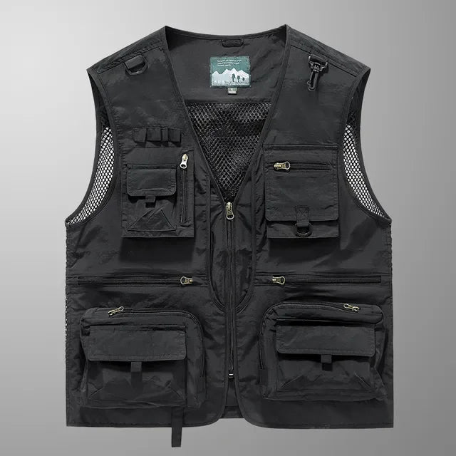 Men’s US Tactical Vest – 14-Pocket Summer Mesh Sleeveless Hiking, Fishing & Photographer Waistcoat