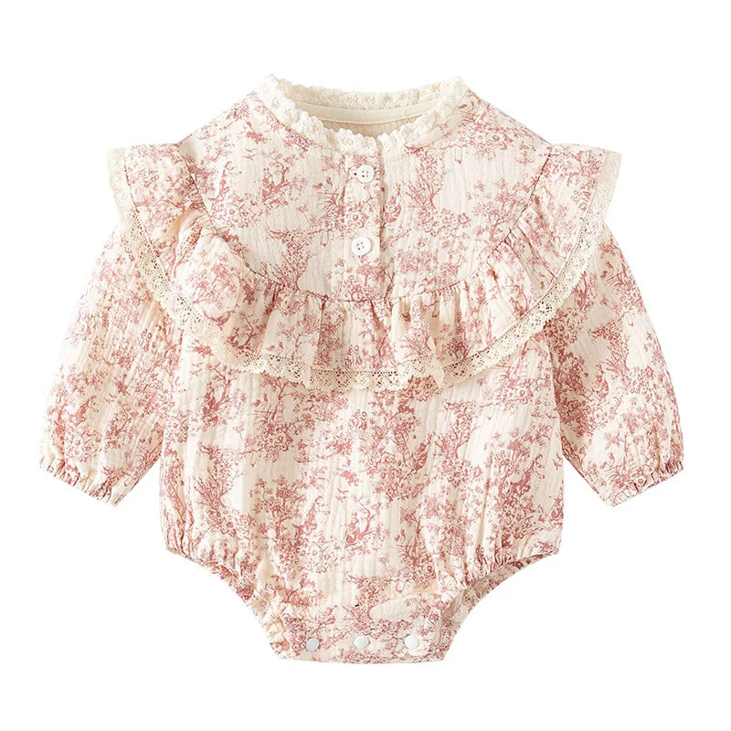 Baby Girl Romper Set Long Sleeve Cotton Korean Style Outfit with Hat 0-24M