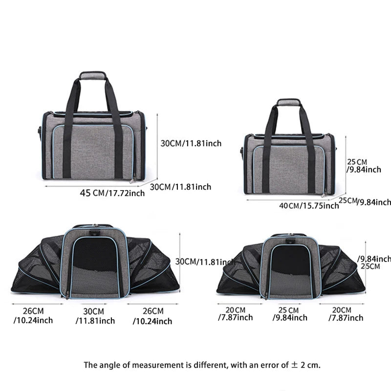 حقيبة حمل الحيوانات الأليفة القابلة للطي - حقيبة سفر قابلة للتوسيع للكلاب والقطط الصغيرة مع شبكة قابلة للتهوية