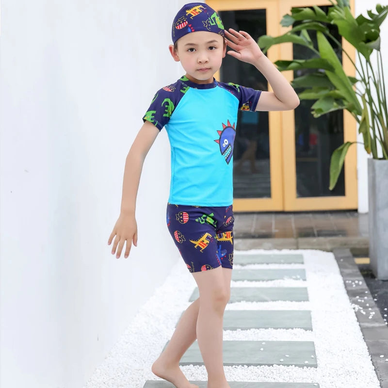 Kids Swimsuit Set Quick Dry Short Sleeve Swimwear Summer Beach Surfing Outfit