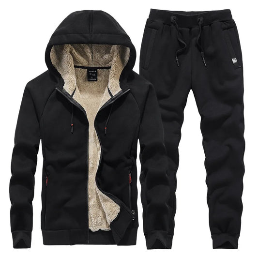 Men’s Winter Fleece Cashmere Tracksuit – Warm Fur Hoodie & Pants 2-Piece Casual Sportswear Set