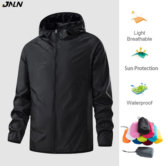 JNLN Men Women Waterproof Sun-Protective Hiking Jacket Windbreaker Outdoor Camping Climbing Rain Coat