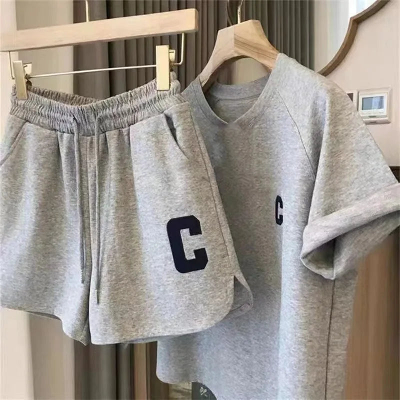 Women's Summer 2-Piece Pajama Set | Loose Short Sleeve T-Shirt & Printed Casual Shorts | Large Size Comfortable Homewear