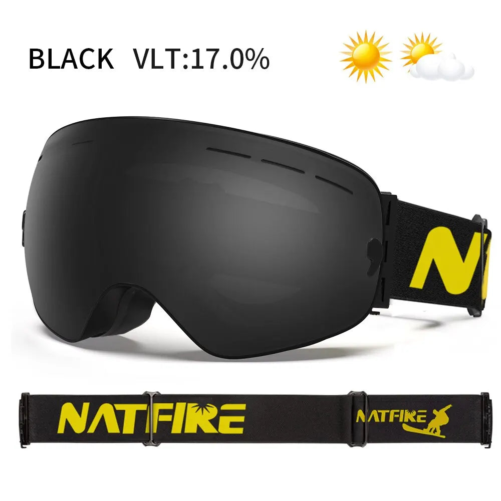 NATFIRE Ski Goggles – Double-Layer Anti-Fog UV400 Snowboard & Snowmobile Glasses for Outdoor Sports Skiing