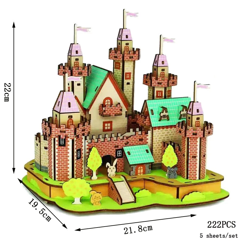 Retro Bus & European-Style Campervan 3D Wooden Puzzle – DIY Car, Airplane & Sailing Ship Model Toy for Kids