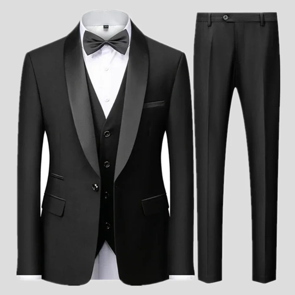 Men's Black 3-Piece Slim Fit Suit – Large Size Wedding & Party Outfit