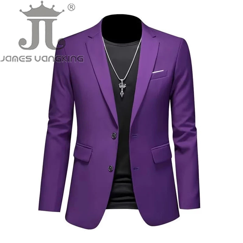 Men's High-End Solid Color Blazer – Casual Business & Groom Wedding Suit Jacket