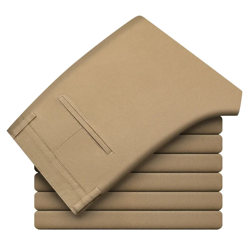 97% Cotton Men's Casual Pants | Autumn Fashion Comfortable Elastic Slim Straight Business Trousers | Black, Army Green, Khaki