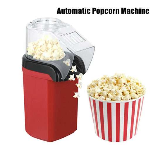 Red popcorn machine with popped popcorn and a striped cup on a white background, featuring the brand 'JFBONIN'.