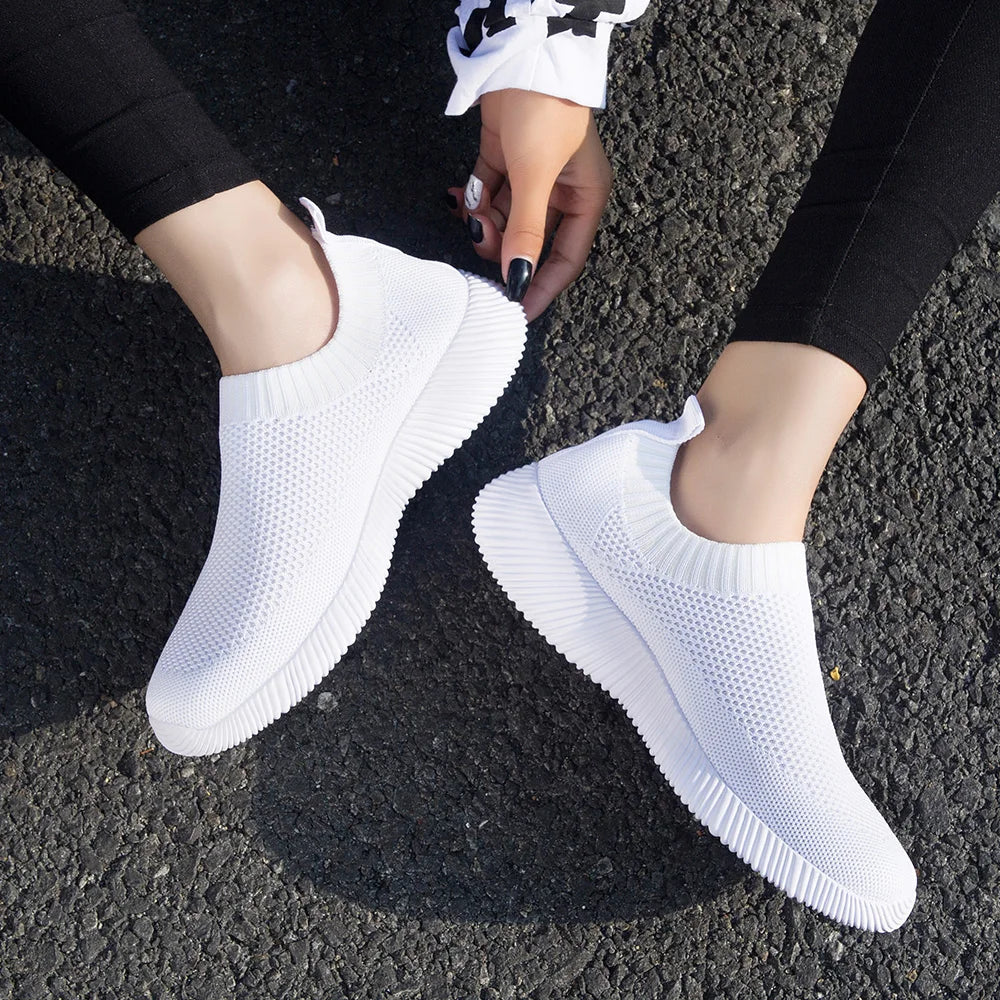 Women’s Knitting Sock Sneakers – Breathable Flat Casual Walking Shoes