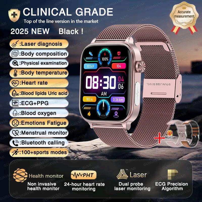 2025 New ECG + PPG AI Health Smart Watch for Men & Women – Blood Lipid, BP, Uric Acid, Heart Rate Tracker for Xiaomi