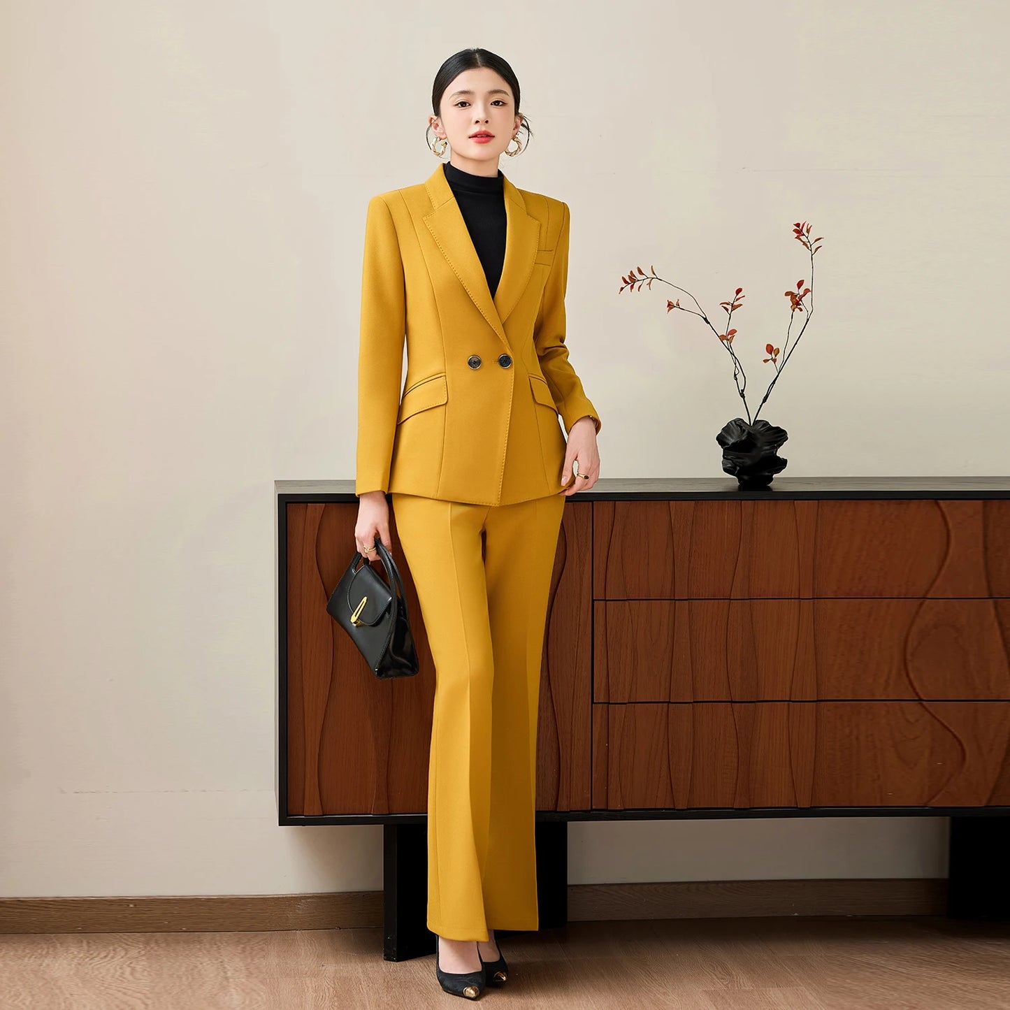 NAVIU Damen-Blazer- und Hosen-Set in Slim Fit – Elegantes Business-Set für Herbst und Winter