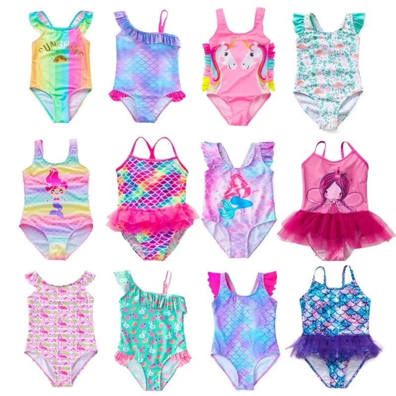 Girls One-Piece Mermaid Swimsuit Fish Scale Unicorn Kids Beachwear Ages 2-8