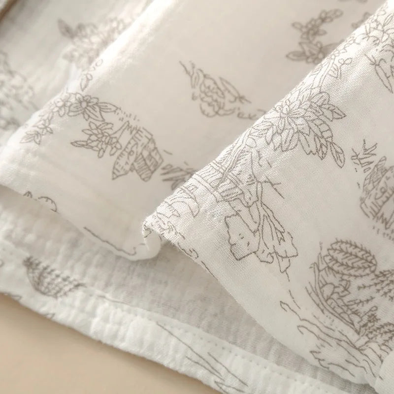 Summer Women's Pajama Set | 3-Piece 100% Gauze Cotton Sleepwear with Short Sleeve Top, Long Pants & Shorts