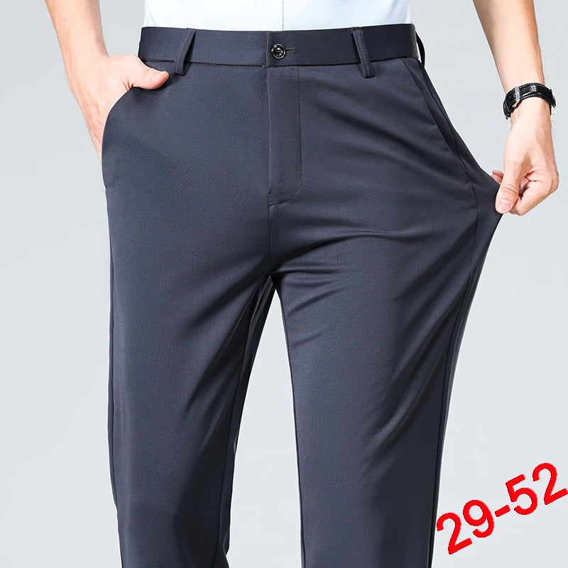 Men's Plus Size Business Suit Pants – Stretch Formal Dress Trousers in Classic Black