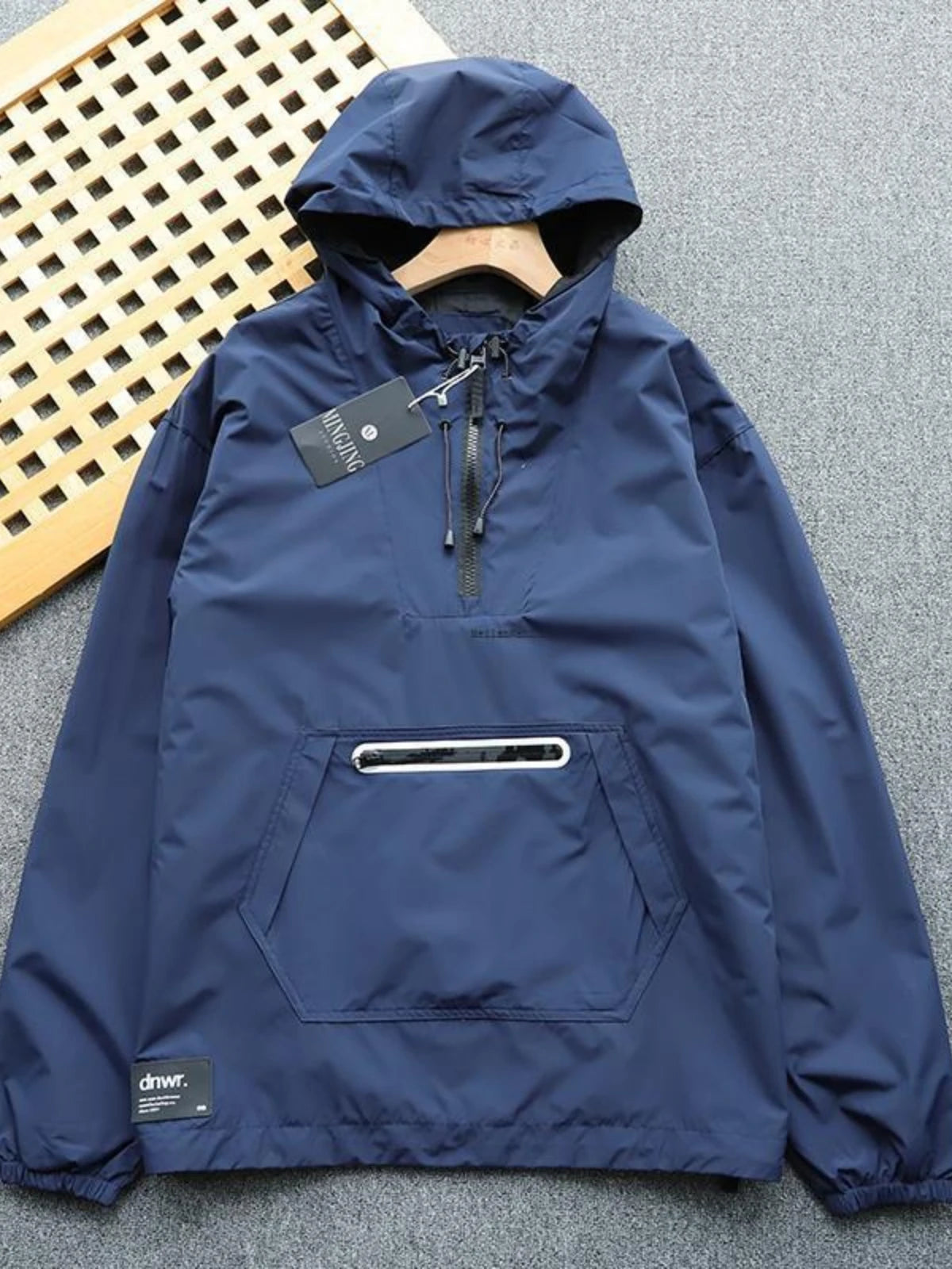 Luxury Men’s Hooded Double-Zip Jacket – Spring Autumn Black Outdoor Coat with Pockets