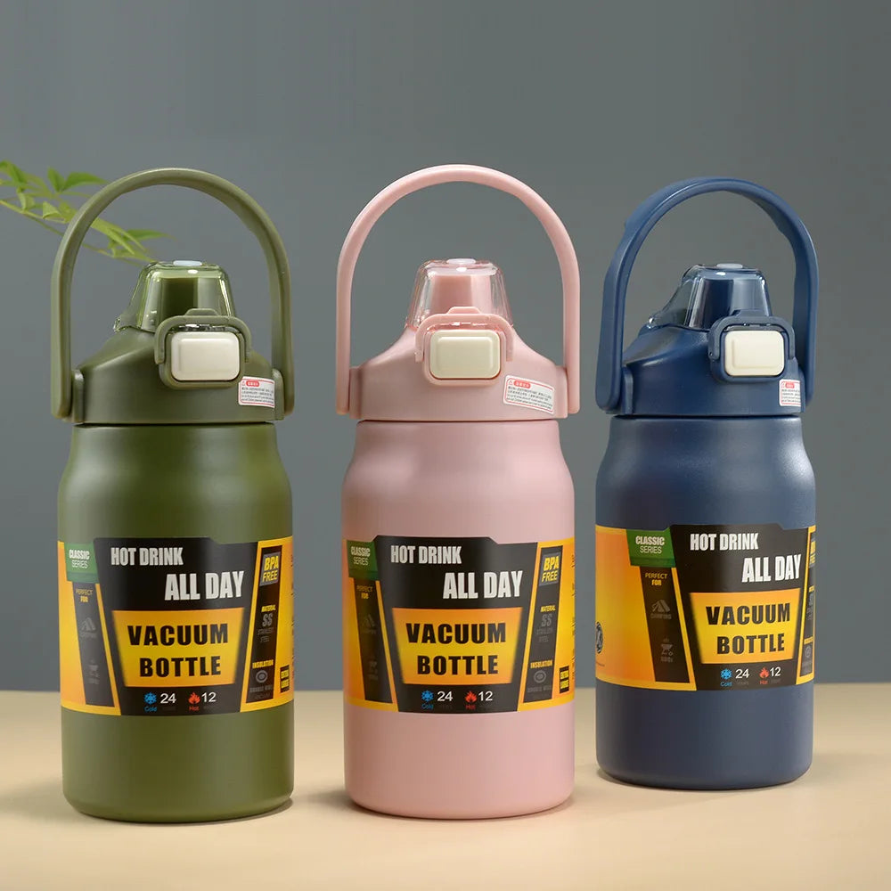 زجاجة حرارية من الفولاذ المقاوم للصدأ سعة 1.5 لتر - قارورة مياه معزولة مفرغة من الهواء بسعة كبيرة للمشروبات الساخنة والباردة