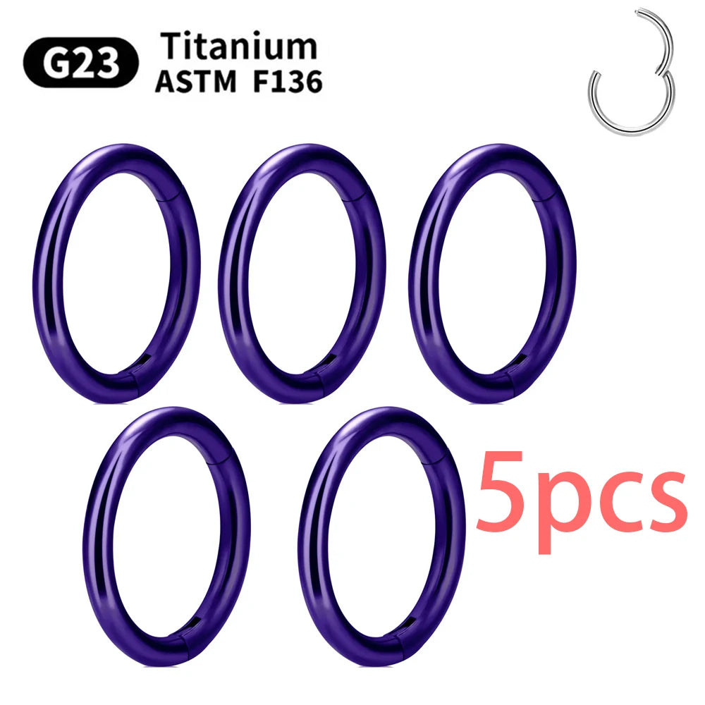 1/5Pcs Nose Rings & Lip Rings | G23 Titanium Piercing Jewelry for Women | Mixed Color Hoop Earrings & Body Clips Hinged