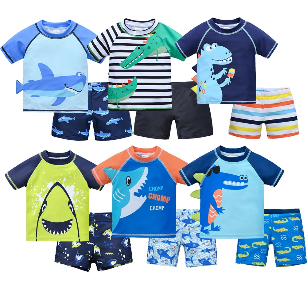 Boys 2 Piece Swimsuit Set Cool Print Kids Swimwear Beach Surfing Shorts