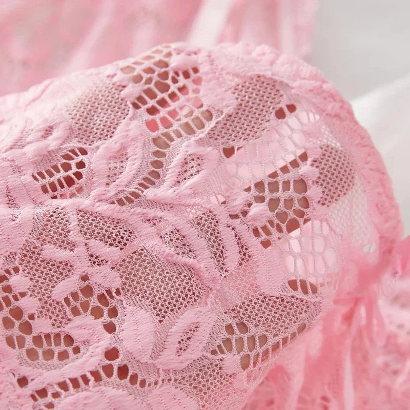 Women's Sexy Lace Lingerie Set | V-Neck Slim Soft Nightdress & Bra | Solid Color Erotic Sleepwear