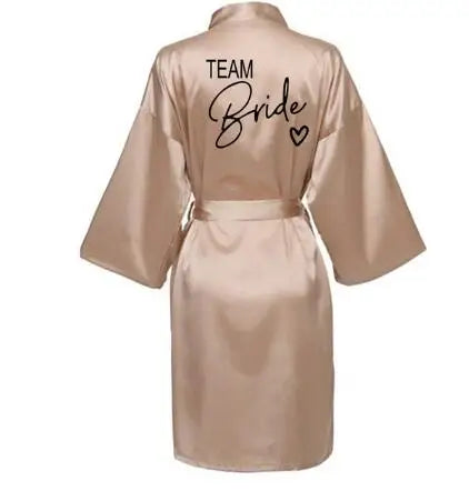 Bridesmaid Satin Robe | Wedding Party Kimono Pajamas with Black Lettering Team Bride Bathrobe
