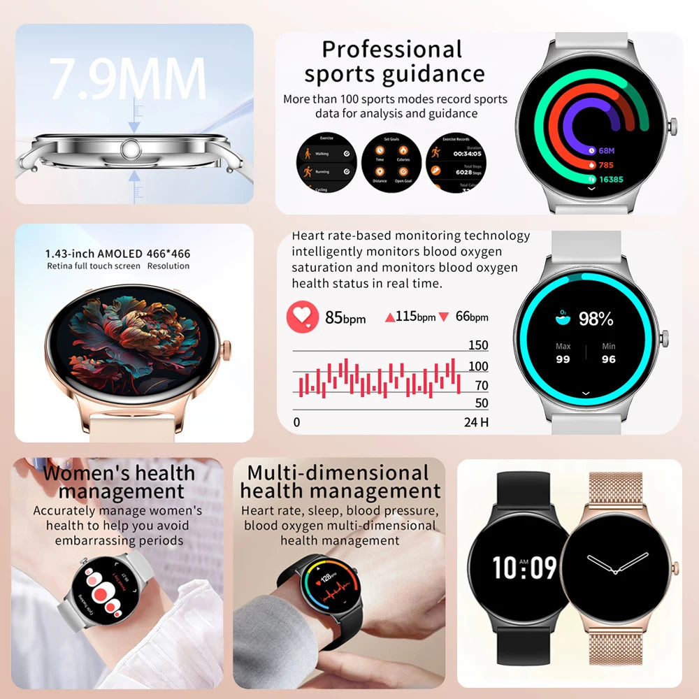 Ultra Thin Smart Watch for Women – Always-On Display, Bluetooth Call, Sports Bracelet, Fashion Smartwatch for Huawei & Xiaomi