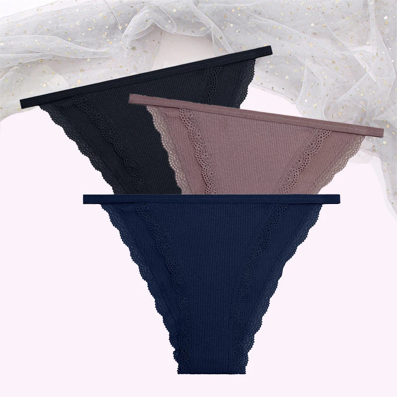 FINETOO Women's Cotton Lace Panties 3PCS Set S-XL Comfortable Soft Underwear Intimates
