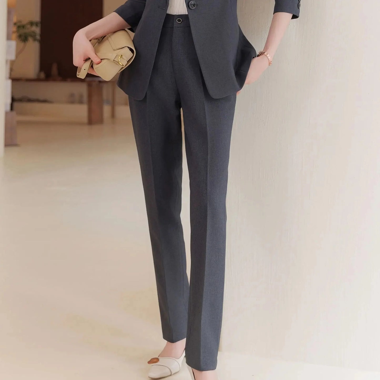 Zihong Women’s Grey Suit Set – High-End Elegant Autumn Fashion Outfit