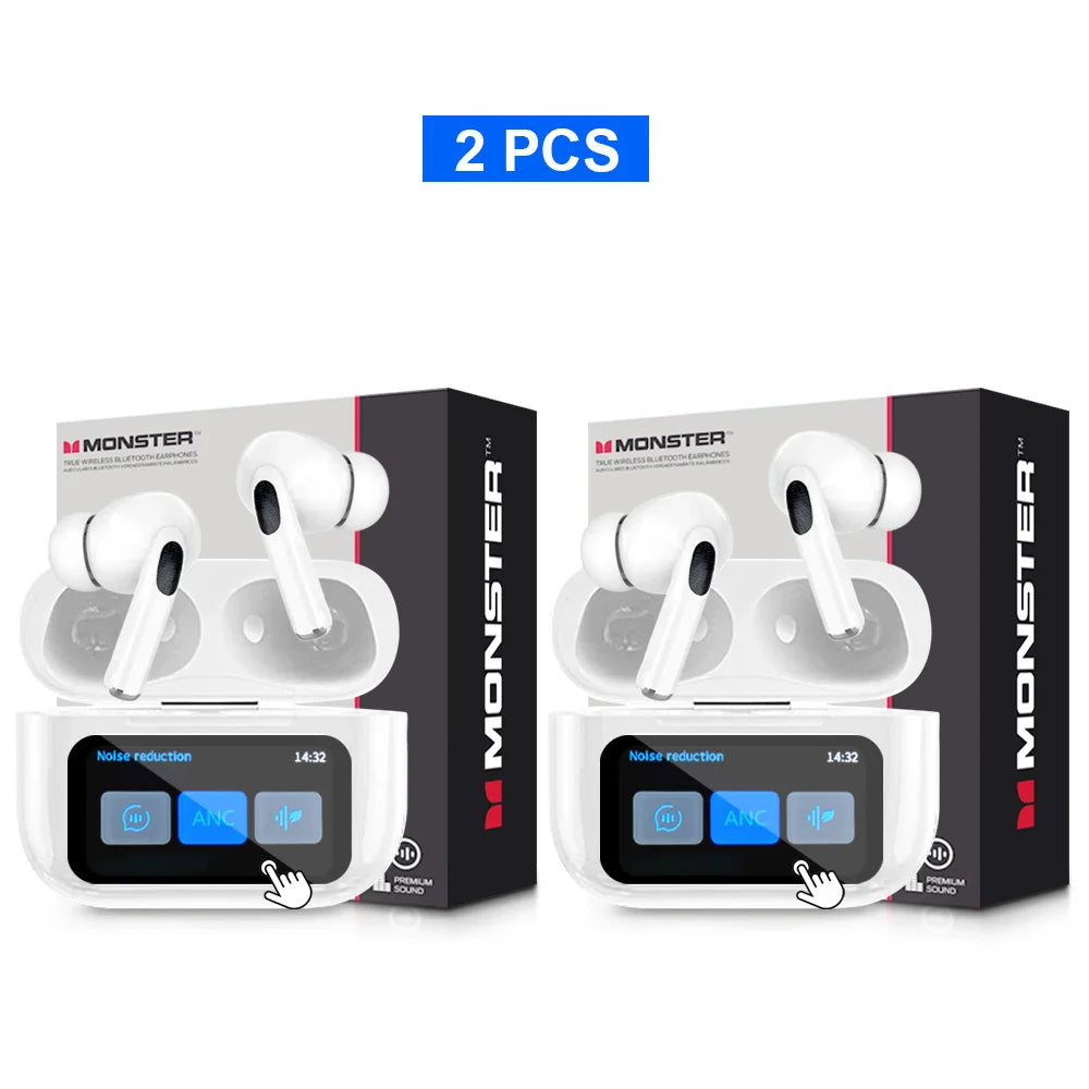 MONSTER TWS Wireless Bluetooth Earphones – HD Stereo Sound, LCD Touch Display, Sports In-Ear Headset with Charging Box