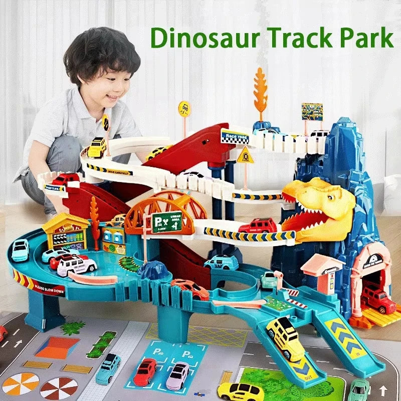Dinosaur Mountain Electric Track Car Toy – Adventure Racing Puzzle Set