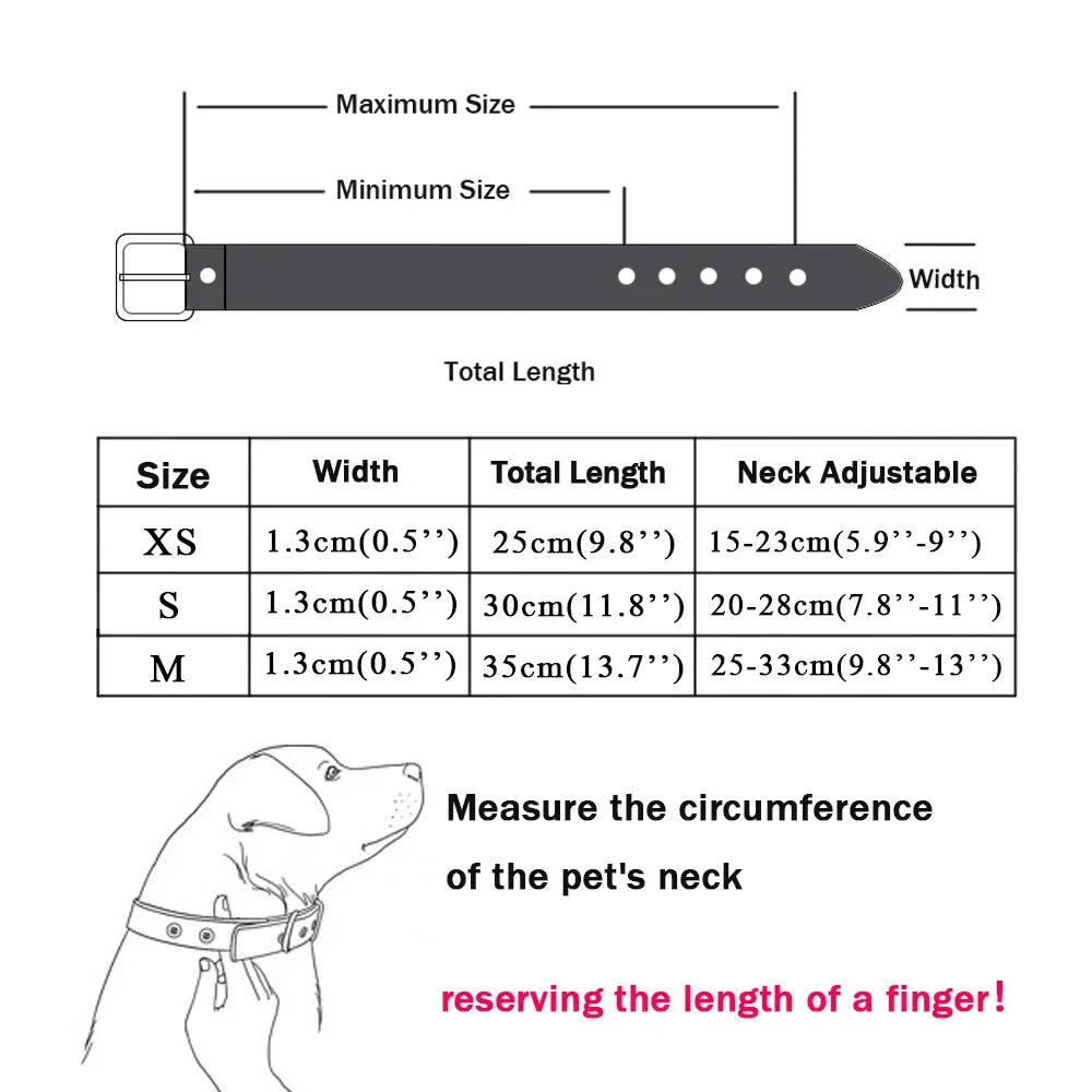 Collar de perro personalizado con diamantes de imitación: cuero sintético ajustable en 16 colores para perros pequeños y chihuahuas.