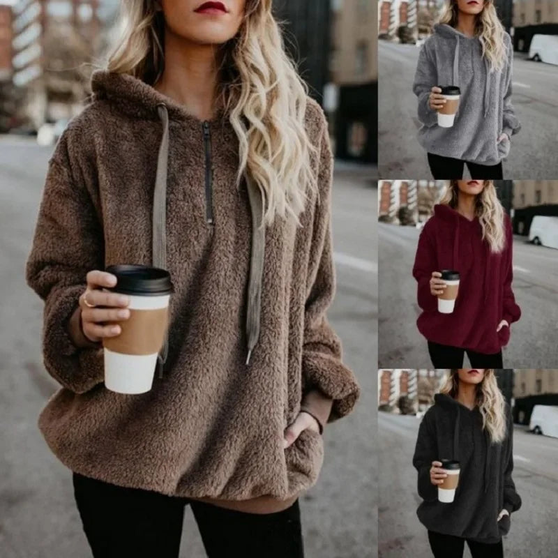 Women's Long-Sleeved Hooded Monochrome Sweater Coat Fashion Trend