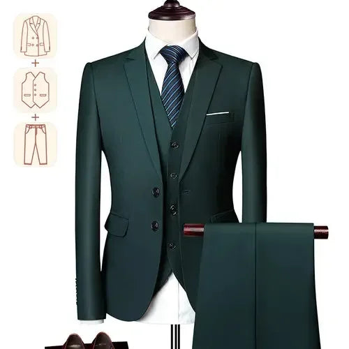 2025 Men's Business Casual Suit – Solid Color Formal Wedding & Prom Tuxedo Set