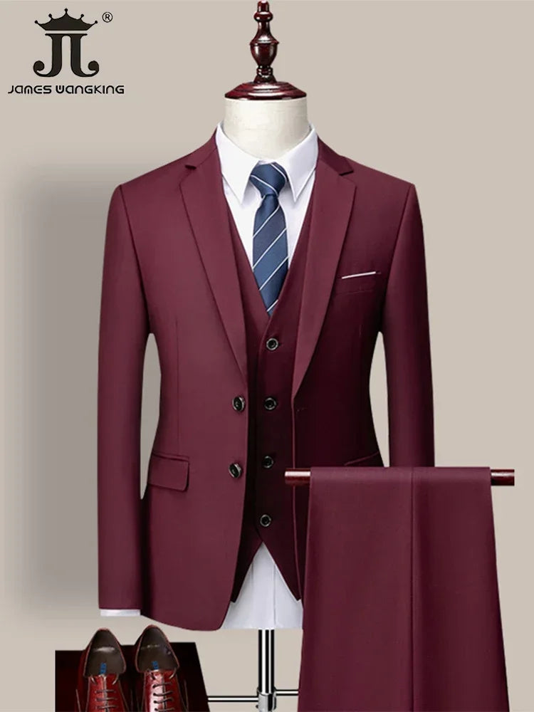 14 Color M-6XL Men's 3-Piece Formal Suit – Jacket, Vest & Pants for Business, Groom & Wedding