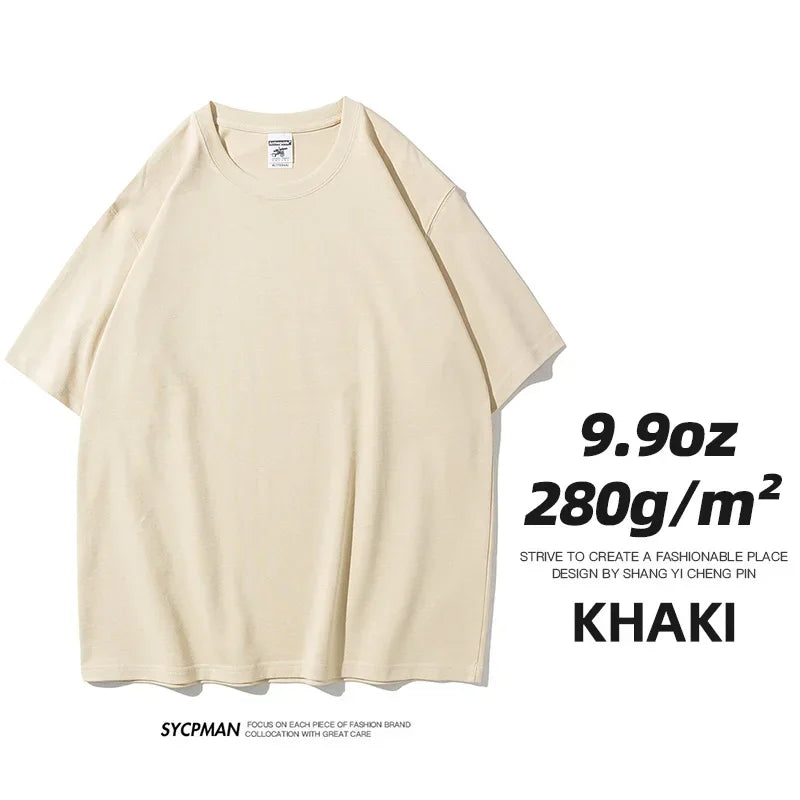 Men’s Oversized Heavyweight T-Shirt – 9.9oz 280gsm Cotton Short Sleeve Tee, Solid Color Trendy Casual