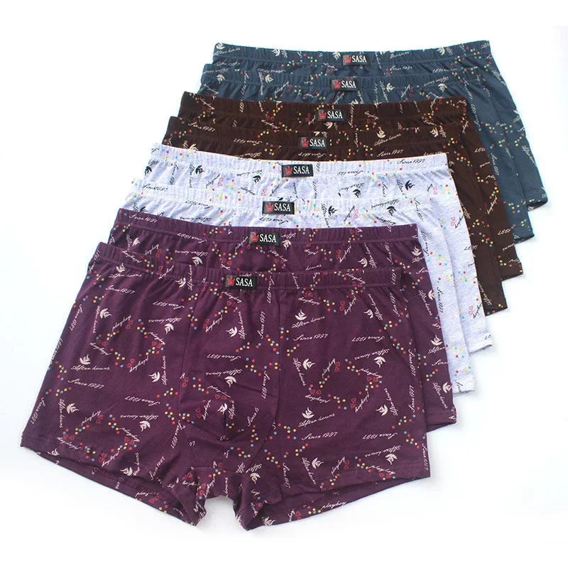 6 PCS Men's Cotton Boxer Shorts | Plus Size Loose Breathable Mid-Waist Underwear | Printed Comfortable Shorts